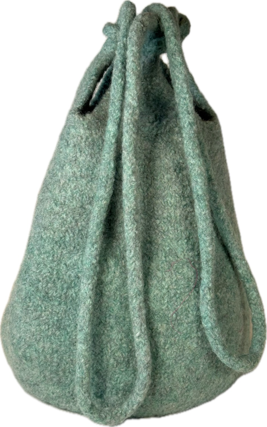 Mint and sage balloon bag with rope strap and pink satin lining